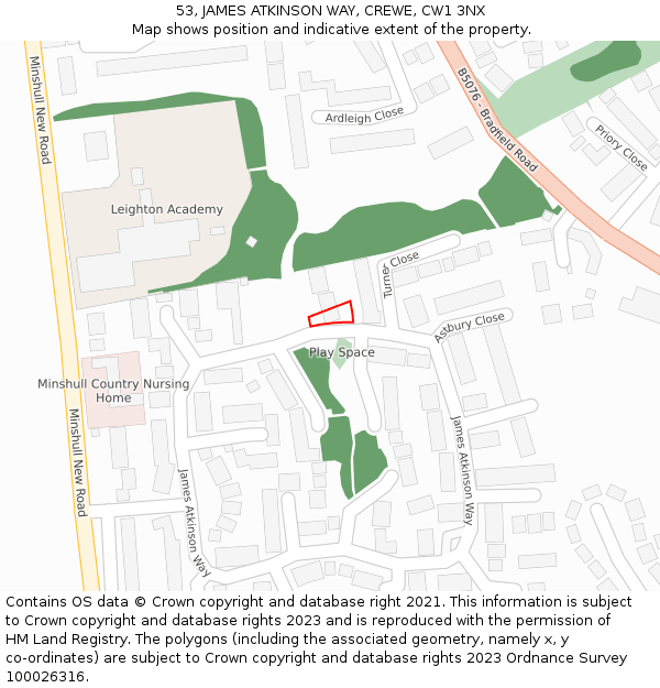 53, JAMES ATKINSON WAY, CREWE, CW1 3NX: Location map and indicative extent of plot