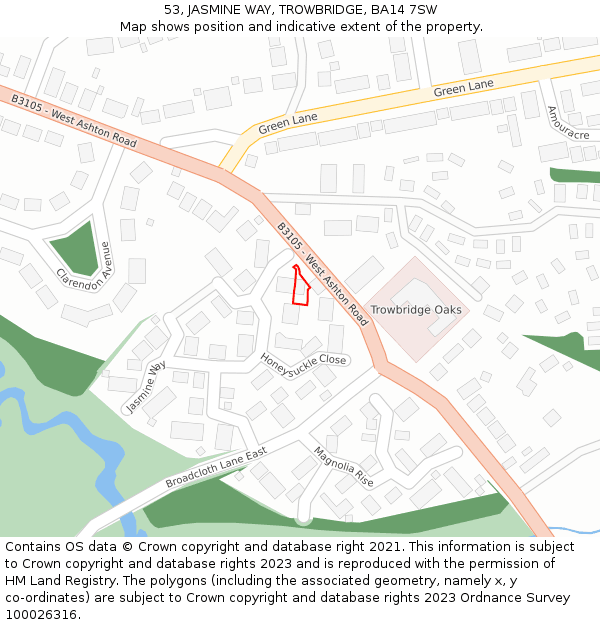 53, JASMINE WAY, TROWBRIDGE, BA14 7SW: Location map and indicative extent of plot