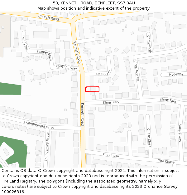 53, KENNETH ROAD, BENFLEET, SS7 3AU: Location map and indicative extent of plot