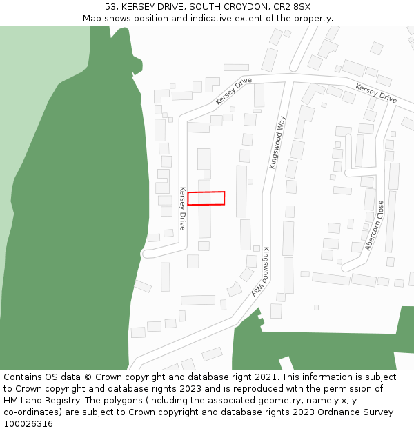 53, KERSEY DRIVE, SOUTH CROYDON, CR2 8SX: Location map and indicative extent of plot