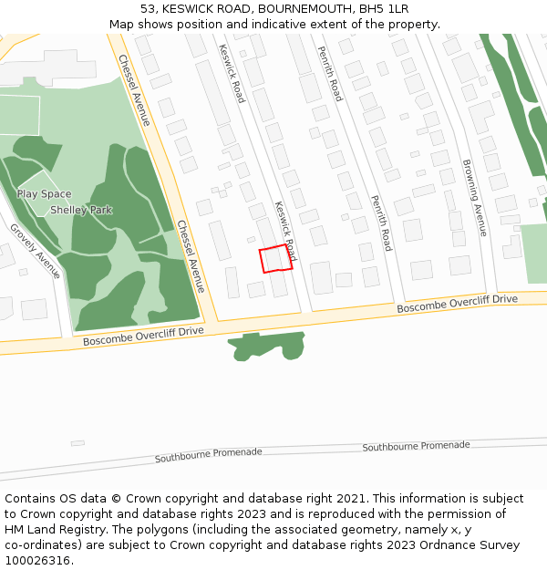 53, KESWICK ROAD, BOURNEMOUTH, BH5 1LR: Location map and indicative extent of plot