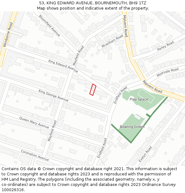 53, KING EDWARD AVENUE, BOURNEMOUTH, BH9 1TZ: Location map and indicative extent of plot