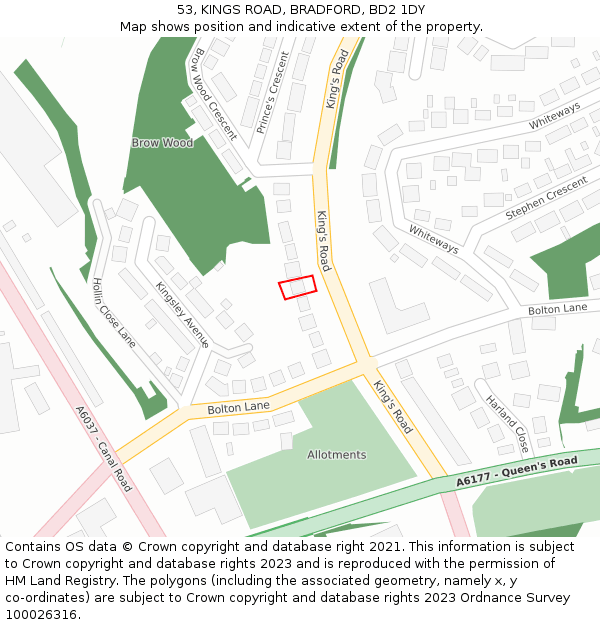 53, KINGS ROAD, BRADFORD, BD2 1DY: Location map and indicative extent of plot