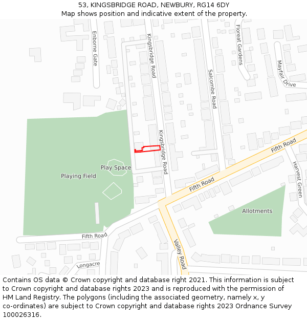 53, KINGSBRIDGE ROAD, NEWBURY, RG14 6DY: Location map and indicative extent of plot