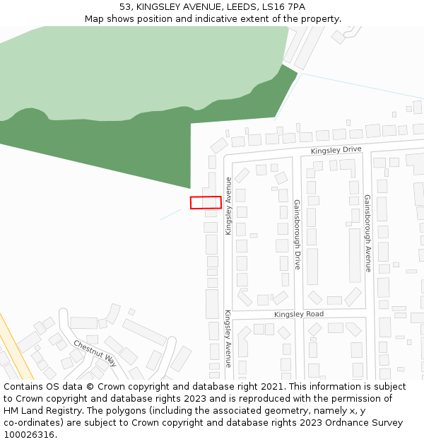 53, KINGSLEY AVENUE, LEEDS, LS16 7PA: Location map and indicative extent of plot
