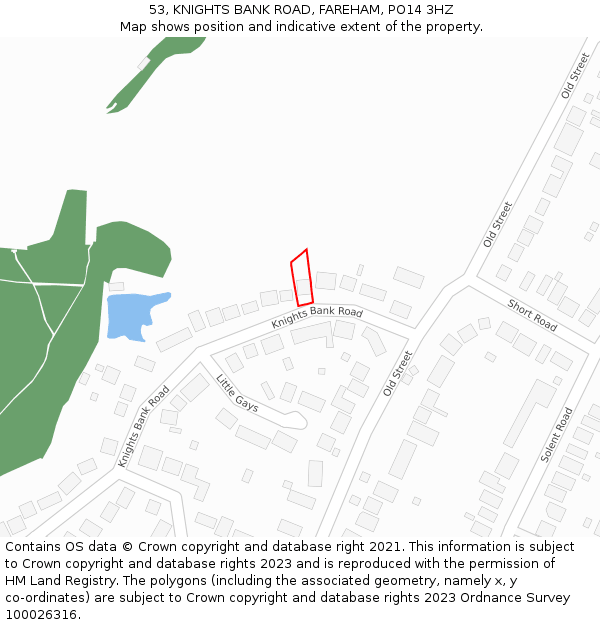53, KNIGHTS BANK ROAD, FAREHAM, PO14 3HZ: Location map and indicative extent of plot