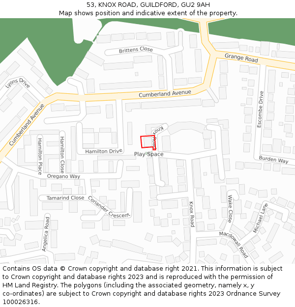 53, KNOX ROAD, GUILDFORD, GU2 9AH: Location map and indicative extent of plot