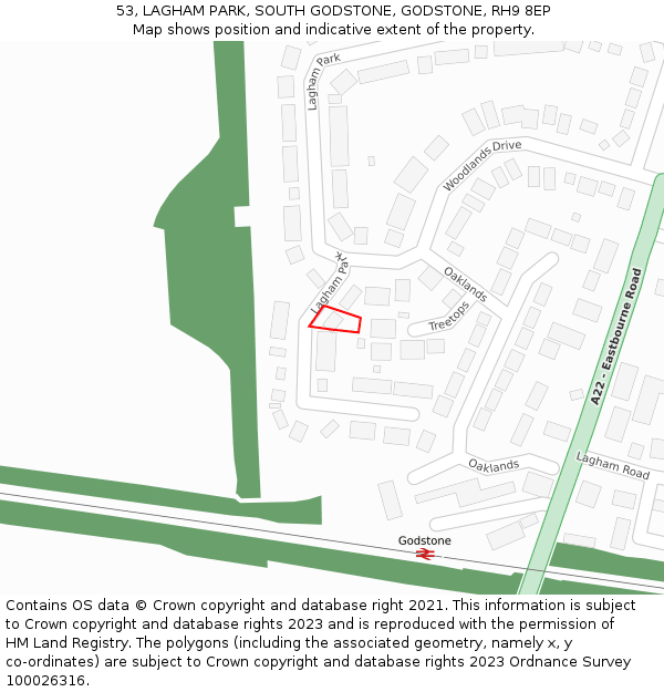 53, LAGHAM PARK, SOUTH GODSTONE, GODSTONE, RH9 8EP: Location map and indicative extent of plot