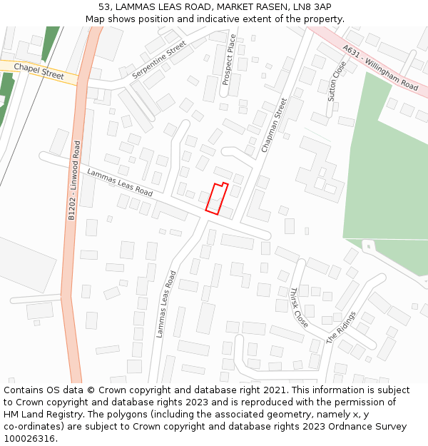 53, LAMMAS LEAS ROAD, MARKET RASEN, LN8 3AP: Location map and indicative extent of plot