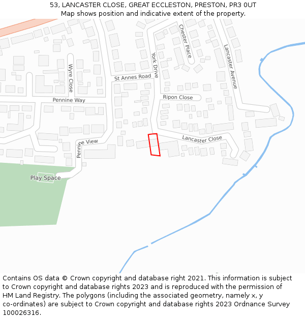 53, LANCASTER CLOSE, GREAT ECCLESTON, PRESTON, PR3 0UT: Location map and indicative extent of plot