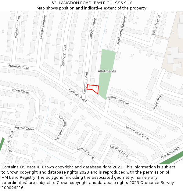 53, LANGDON ROAD, RAYLEIGH, SS6 9HY: Location map and indicative extent of plot