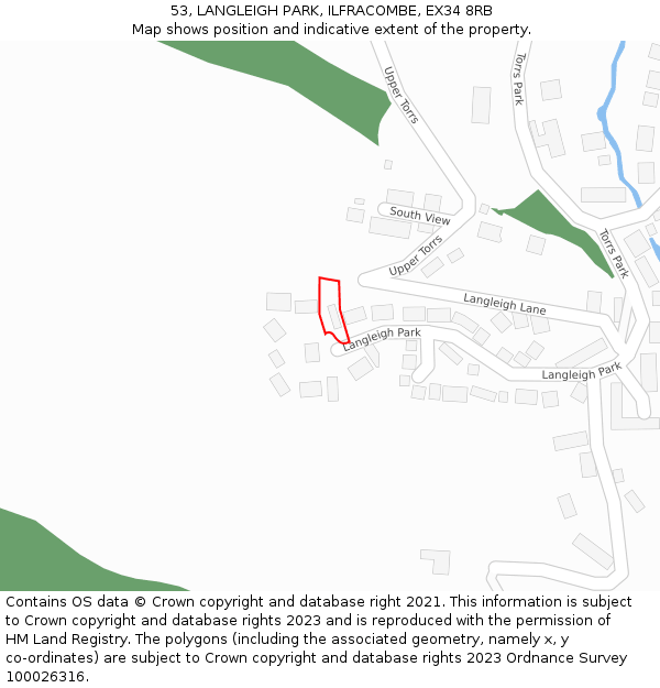 53, LANGLEIGH PARK, ILFRACOMBE, EX34 8RB: Location map and indicative extent of plot