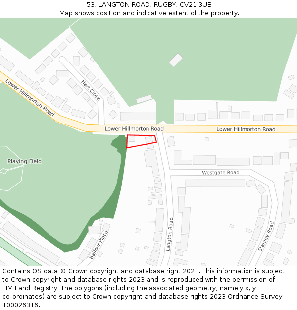 53, LANGTON ROAD, RUGBY, CV21 3UB: Location map and indicative extent of plot