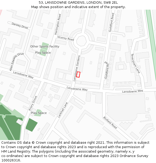 53, LANSDOWNE GARDENS, LONDON, SW8 2EL: Location map and indicative extent of plot