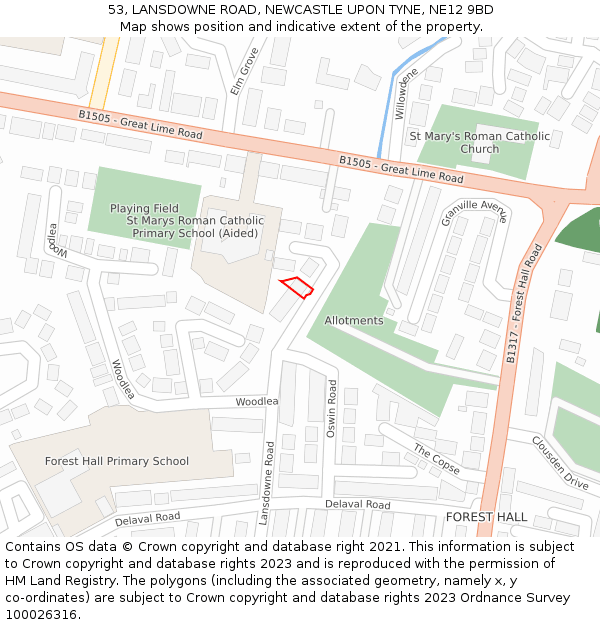 53, LANSDOWNE ROAD, NEWCASTLE UPON TYNE, NE12 9BD: Location map and indicative extent of plot