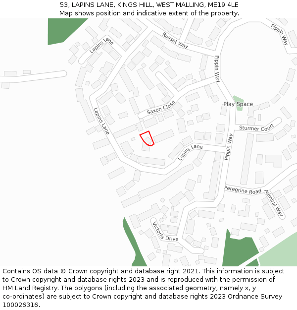 53, LAPINS LANE, KINGS HILL, WEST MALLING, ME19 4LE: Location map and indicative extent of plot