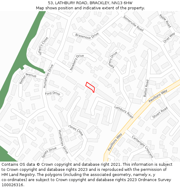 53, LATHBURY ROAD, BRACKLEY, NN13 6HW: Location map and indicative extent of plot