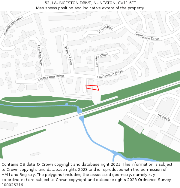 53, LAUNCESTON DRIVE, NUNEATON, CV11 6FT: Location map and indicative extent of plot