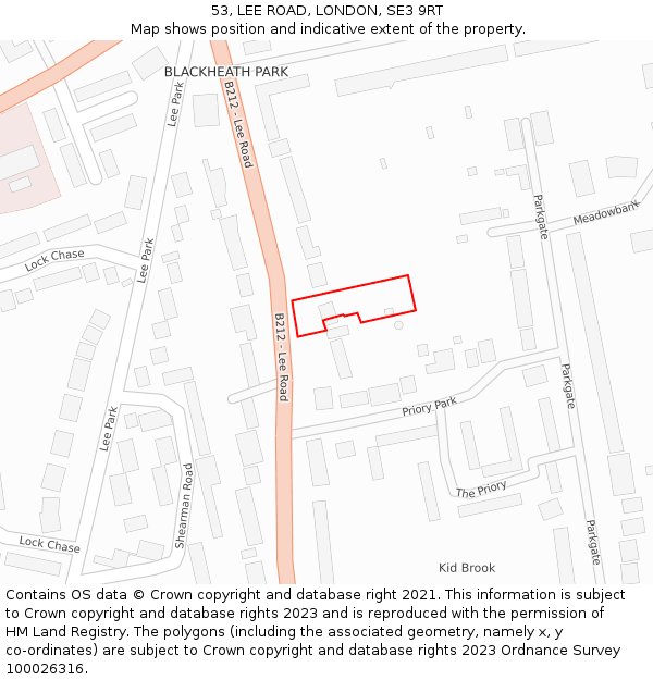 53, LEE ROAD, LONDON, SE3 9RT: Location map and indicative extent of plot