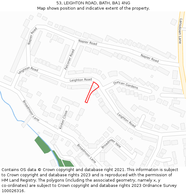 53, LEIGHTON ROAD, BATH, BA1 4NG: Location map and indicative extent of plot
