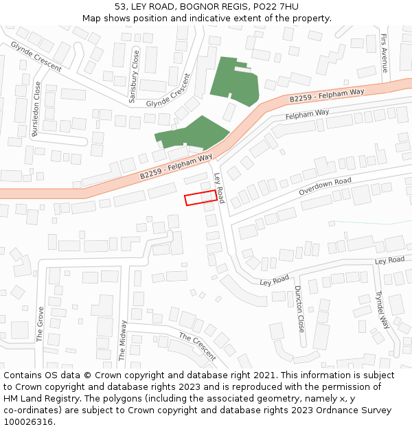 53, LEY ROAD, BOGNOR REGIS, PO22 7HU: Location map and indicative extent of plot