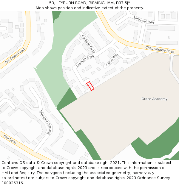 53, LEYBURN ROAD, BIRMINGHAM, B37 5JY: Location map and indicative extent of plot