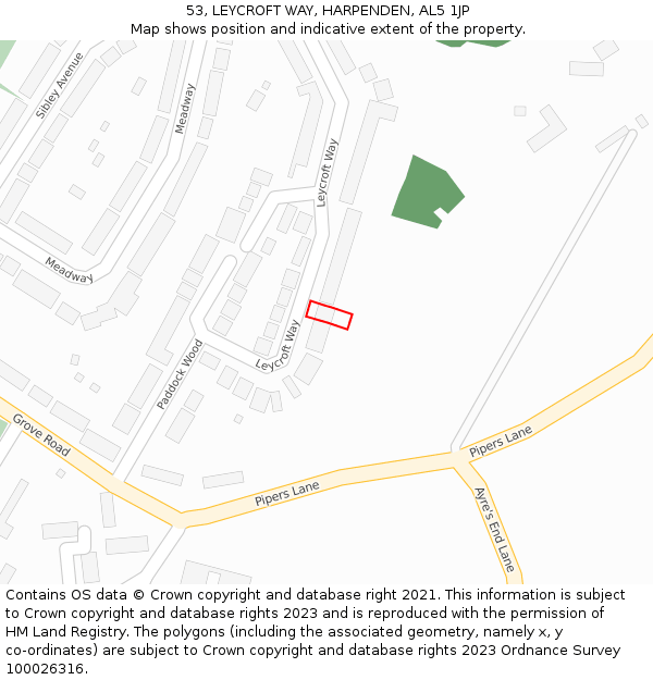 53, LEYCROFT WAY, HARPENDEN, AL5 1JP: Location map and indicative extent of plot