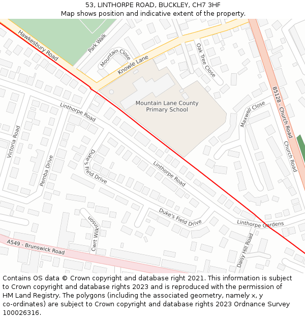 53, LINTHORPE ROAD, BUCKLEY, CH7 3HF: Location map and indicative extent of plot