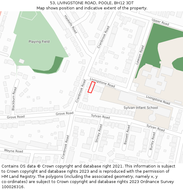 53, LIVINGSTONE ROAD, POOLE, BH12 3DT: Location map and indicative extent of plot