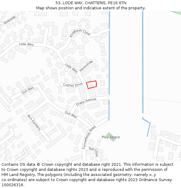 53, LODE WAY, CHATTERIS, PE16 6TN: Location map and indicative extent of plot