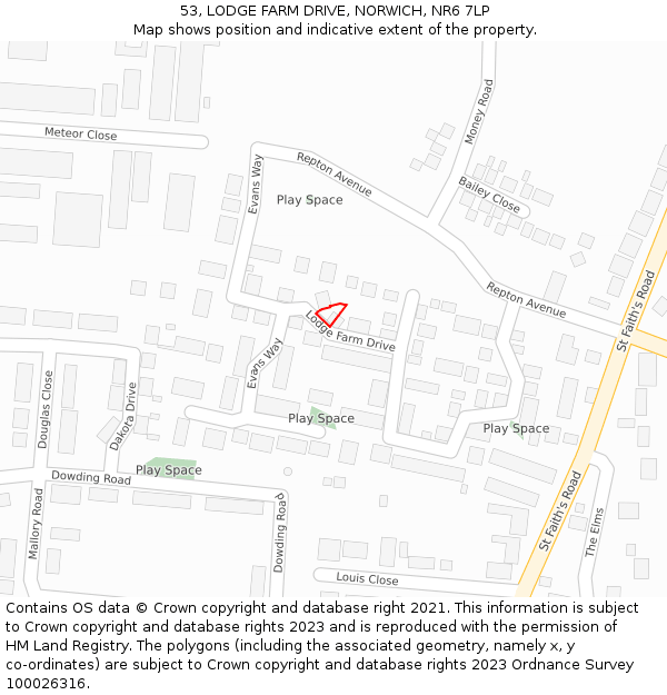 53, LODGE FARM DRIVE, NORWICH, NR6 7LP: Location map and indicative extent of plot