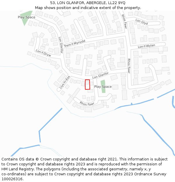 53, LON GLANFOR, ABERGELE, LL22 9YQ: Location map and indicative extent of plot