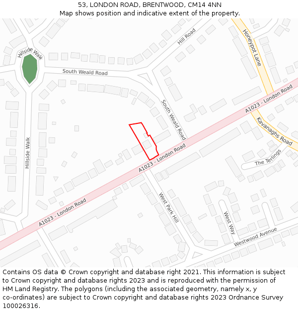 53, LONDON ROAD, BRENTWOOD, CM14 4NN: Location map and indicative extent of plot