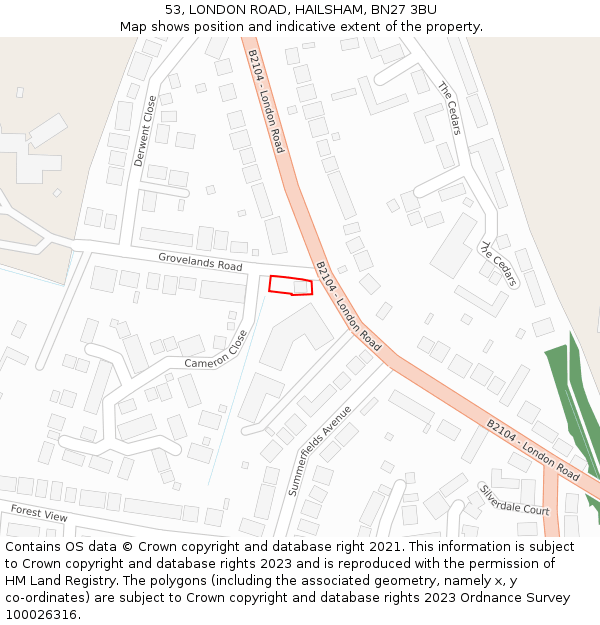 53, LONDON ROAD, HAILSHAM, BN27 3BU: Location map and indicative extent of plot