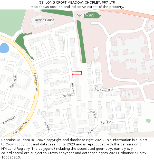 53, LONG CROFT MEADOW, CHORLEY, PR7 1TR: Location map and indicative extent of plot