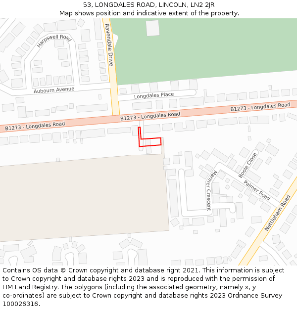 53, LONGDALES ROAD, LINCOLN, LN2 2JR: Location map and indicative extent of plot