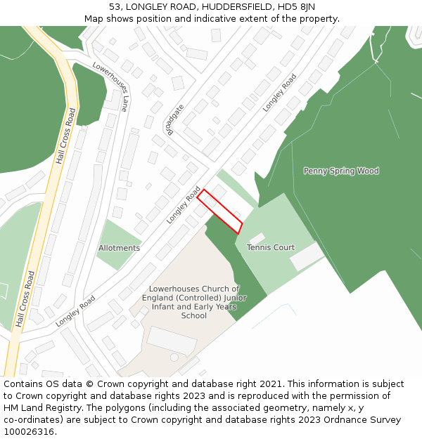 53, LONGLEY ROAD, HUDDERSFIELD, HD5 8JN: Location map and indicative extent of plot