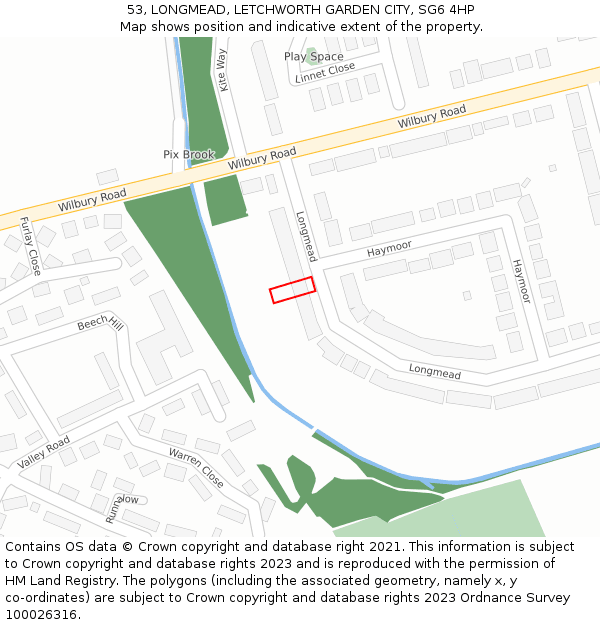 53, LONGMEAD, LETCHWORTH GARDEN CITY, SG6 4HP: Location map and indicative extent of plot