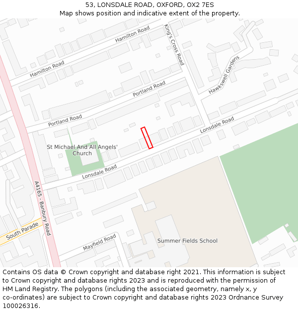 53, LONSDALE ROAD, OXFORD, OX2 7ES: Location map and indicative extent of plot