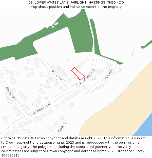 53, LOWER WAITES LANE, FAIRLIGHT, HASTINGS, TN35 4DD: Location map and indicative extent of plot