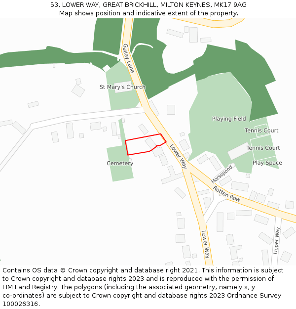53, LOWER WAY, GREAT BRICKHILL, MILTON KEYNES, MK17 9AG: Location map and indicative extent of plot