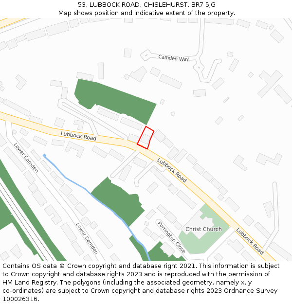 53, LUBBOCK ROAD, CHISLEHURST, BR7 5JG: Location map and indicative extent of plot