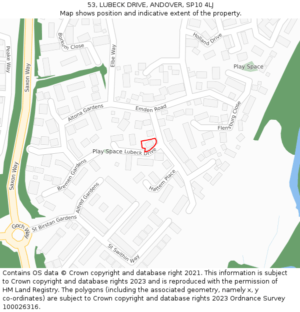 53, LUBECK DRIVE, ANDOVER, SP10 4LJ: Location map and indicative extent of plot