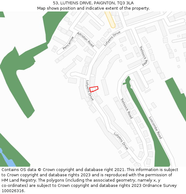53, LUTYENS DRIVE, PAIGNTON, TQ3 3LA: Location map and indicative extent of plot