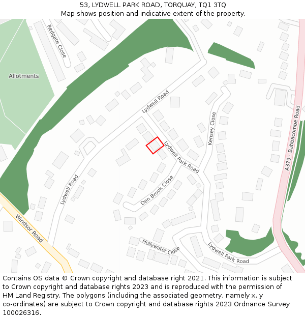 53, LYDWELL PARK ROAD, TORQUAY, TQ1 3TQ: Location map and indicative extent of plot