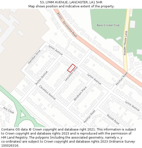 53, LYMM AVENUE, LANCASTER, LA1 5HR: Location map and indicative extent of plot