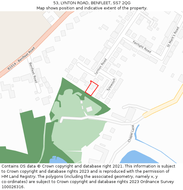 53, LYNTON ROAD, BENFLEET, SS7 2QG: Location map and indicative extent of plot