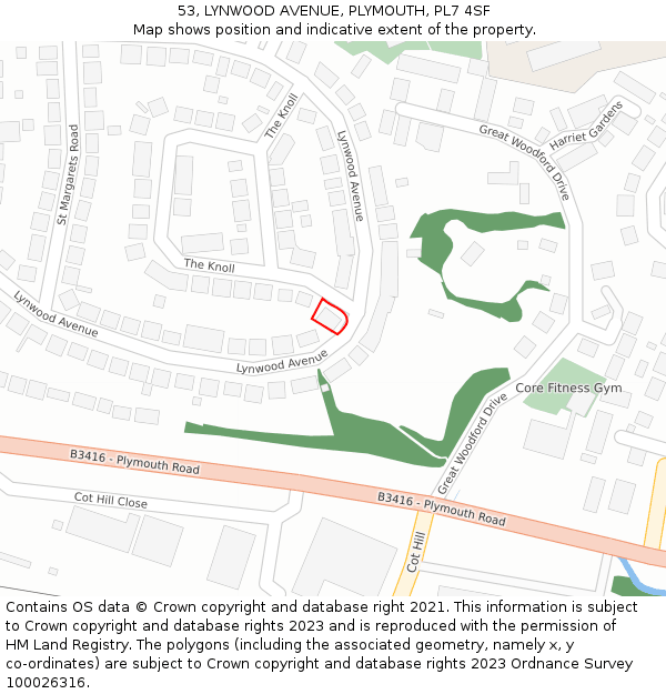 53, LYNWOOD AVENUE, PLYMOUTH, PL7 4SF: Location map and indicative extent of plot