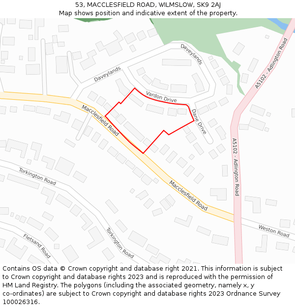 53, MACCLESFIELD ROAD, WILMSLOW, SK9 2AJ: Location map and indicative extent of plot