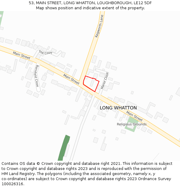 53, MAIN STREET, LONG WHATTON, LOUGHBOROUGH, LE12 5DF: Location map and indicative extent of plot